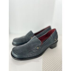 Naturalizer Ladies 7M Blue Teal Block Heel‎ Leather Slip-on Loafers Squar…